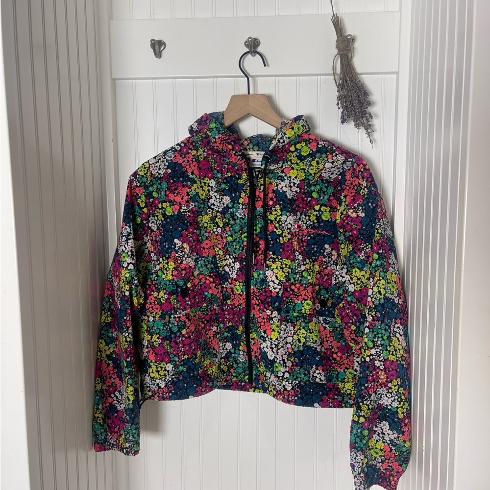 Champion Floral Cropped Hooded Jacket - Multicolor